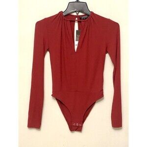 Topshop Top Shop Lycra Dark Red Maroon Bodysuit Shirt Women’s Ladies 4